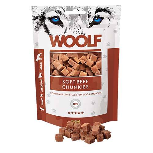 وولف مكافآت البقر الطرية للكلاب 100جم Woolf Soft Beef Chunkies Treats for dogs 100gm W26
