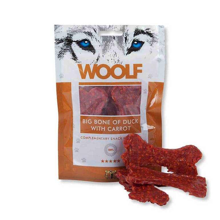 وولف مكافآت عظام كبيرة بط وجزر للكلاب 100جم Woolf Big Bone of Duck with Carrot Treats for Dogs 100gm 