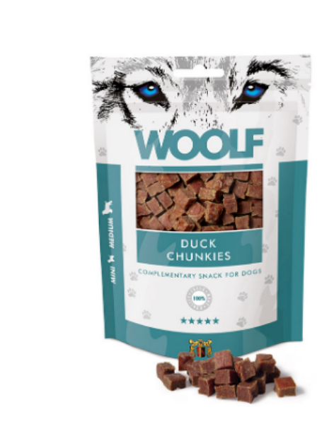 وولف مكافآت البط الطرية للكلاب  100جم Woolf Soft Duck Chunkies Treats for Dogs  100gm 