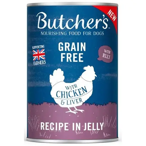 بوتشرز طعام رطب قطع للكلاب بنكهة لحم الدجاج والكبد في الجيلي 400غ