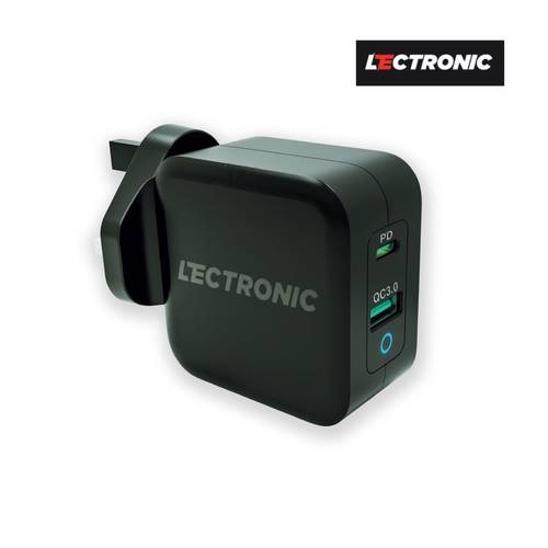 شاحن حائطي 65 وات بتقنية  ال GaN بمنفذين USB A & USB C - أسود Lectronic
