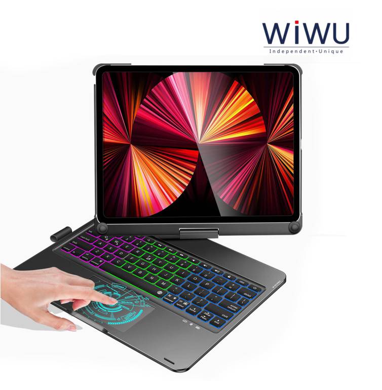 wiwu - كفر مع لوحة مفاتيح لجهاز ipad pro مقاس 11 بوصة ، أيباد آير 4 مقاس 10.9 بوصة (2018/2020)- أسود 