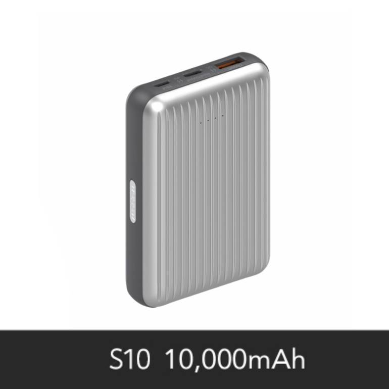 شاحن ووبو فضي (S10 (10,000 mAh بتقنية الكوالكم QC3.0وتقنية الأي كيو 2 IQ2 وتقنية البي دي PD