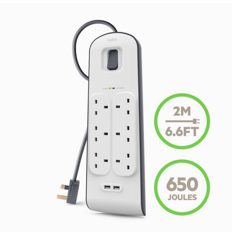 توصيلة بيلكن 6 منافذ طاقه بمنفذين USB