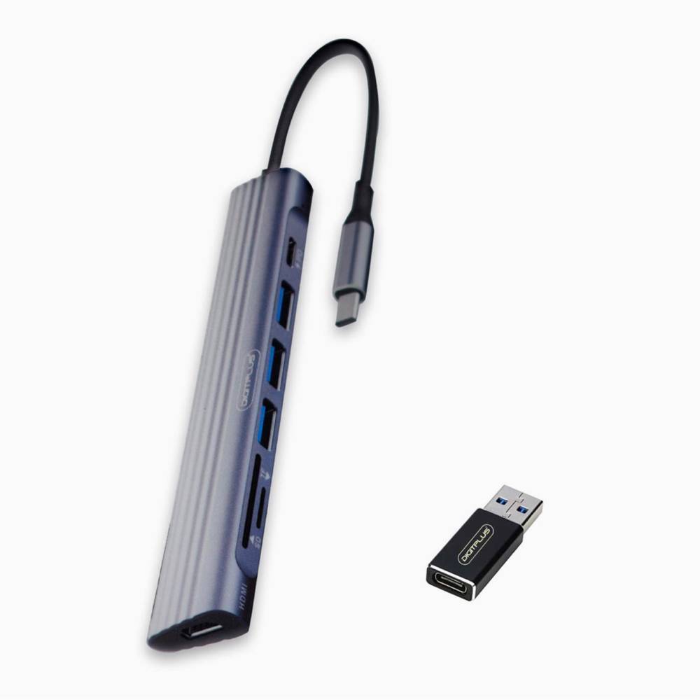  موزع DIGITPLUS- 8 في 1 من النوع c إلى PD+3USB3.0+SD+TF+HDMI / مع محول نوع c إلى USB