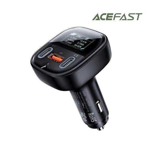 شاحن سيارة AceFast B5 بقوة 101 واط منفذين تايب سيي ومنفذ يو اس بي مع شاشة OLED - اسود