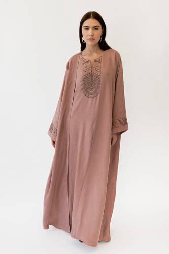 Nude Washed Silk Beaded Embroidered