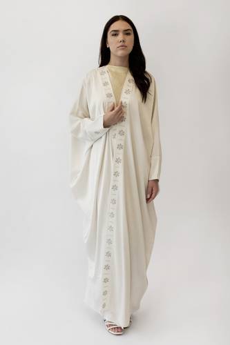 Embroidered Silk Crepe White 