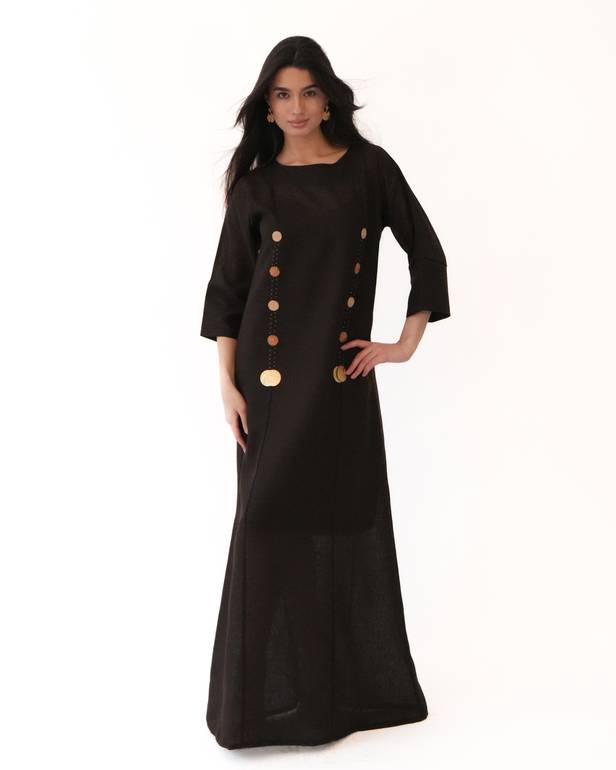 Brown Linen Embroidered