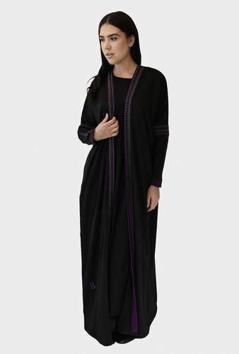 Embroidered Silk Crepe Black Purple