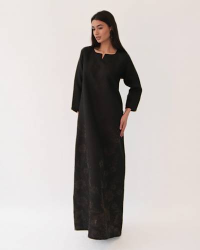 Linen Black Brown Embroidered 