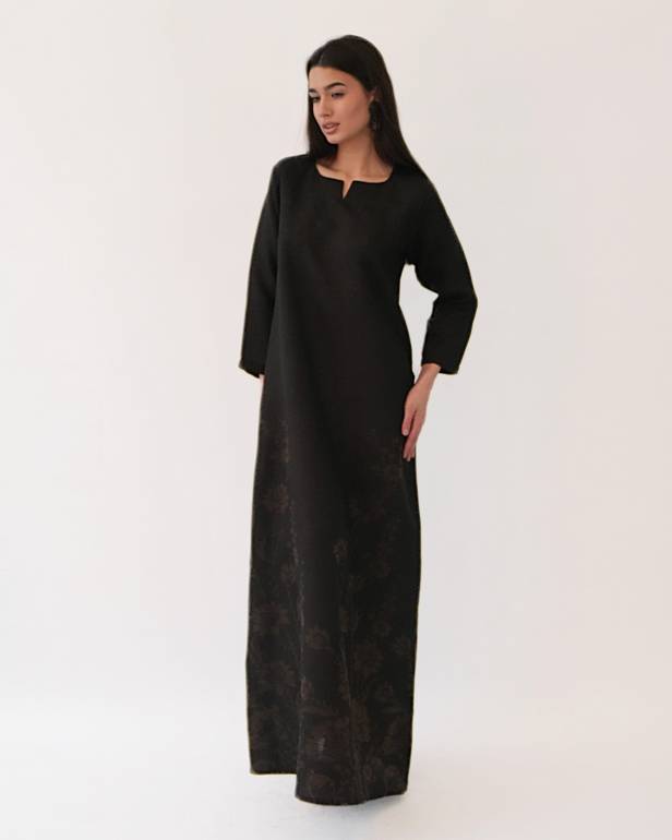 Linen Black Brown Embroidered 