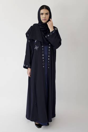 Embroidered Navy Crepe