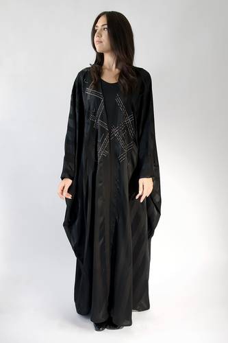 Embroidered Striped Silk Crepe