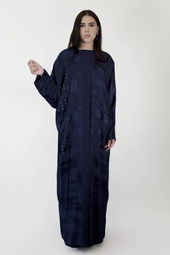 Patterned Navy Crepe Embroidered