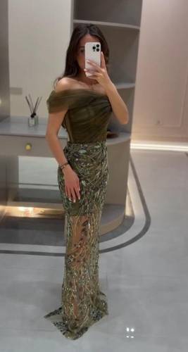 فستان سهره زيتي فاخر