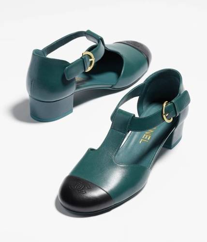 green and black Chanel slingback heels