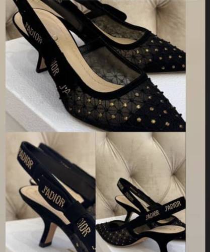 Dior Black Embellished Mesh J'adoir Slingback Pumps