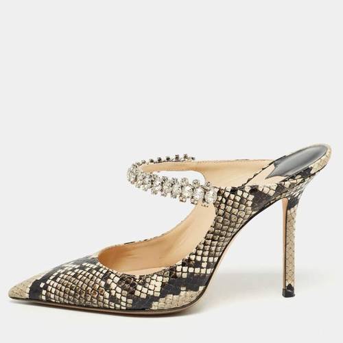 Jimmy Choo Grey/Black Python Embossed Leather Bing Mules