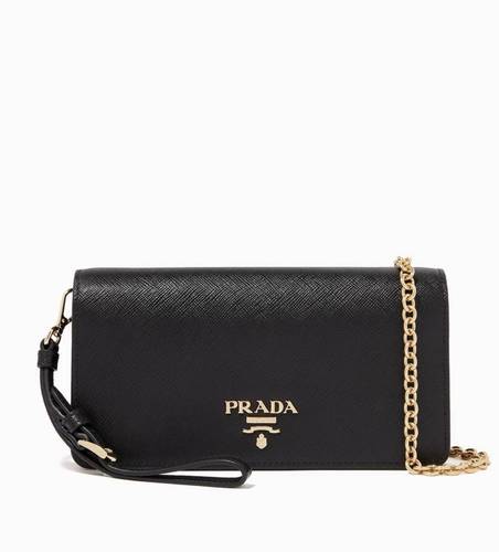 Black Saffiano Leather Logo Wallet on Chain Bag