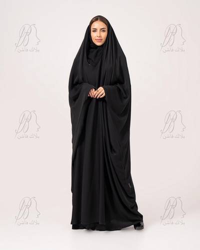 عباية راس بشت اصبع قماش ندى اسود