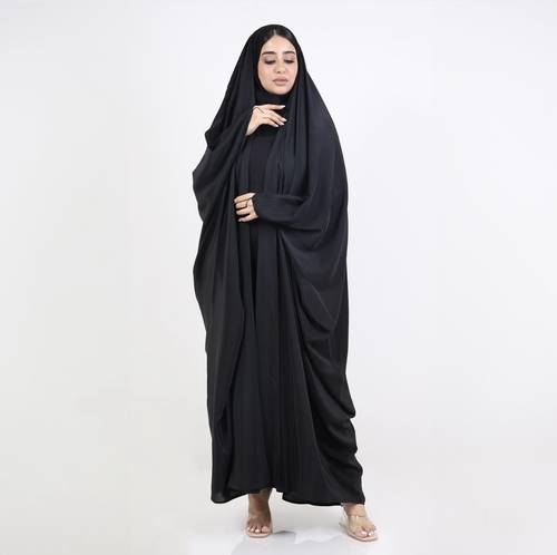 عباية راس سادة قماش حرير اسود النسيج
