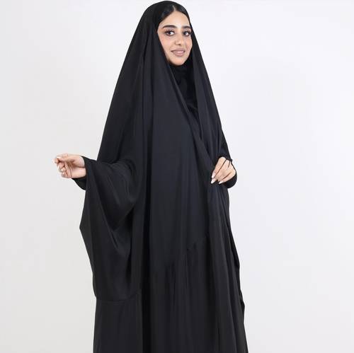 عباية راس سادة قماش حرير اسود النسيج