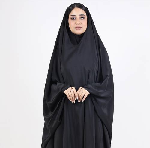 عباية راس سادة قماش حرير اسود النسيج