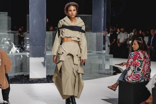 Beige Jacket With Black Straps and Skirt Jacket