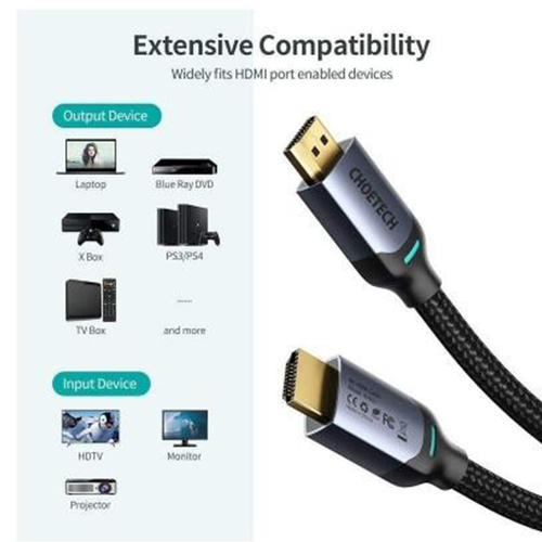 سلك تشويتيك قماشي مظفر من HDMI الى HDMI بقوة 8K وبطول 2م - اسود