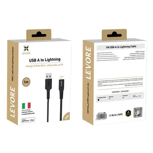 ليفوري كيبل شاحن ليفوري من USB إلى آيفون معتمد من أبل MFI بطول 1 م - اسود