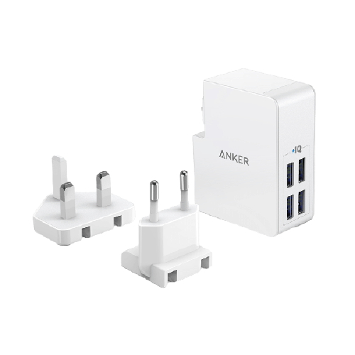 شاحن جداري انكر باوربورت 27 واط مع 4 منافذ USB للشحن - ابيض