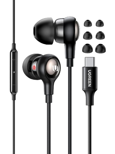 يوجرين سماعة أذن سلكية مع مايكرفون مدمج بوصلة USB-C - أسود 