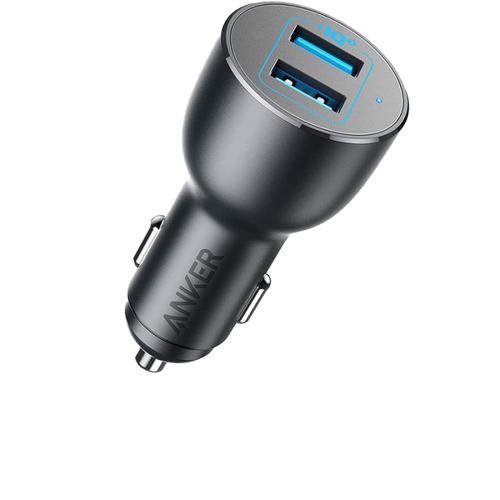 شاحن سيارة انكر باوردرايف الاصدار الثالث بمنفذين USB عالي السرعة وبقوة 36 واط - اسود