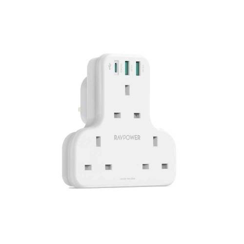 شاحن جداري راف باور RP-PC1036 بايونير 3 مداخل طاقه ثلاثيه مع منفذين USB ومنفذ تايب سي بتقنية PD بقوة 20 واط | شواحن