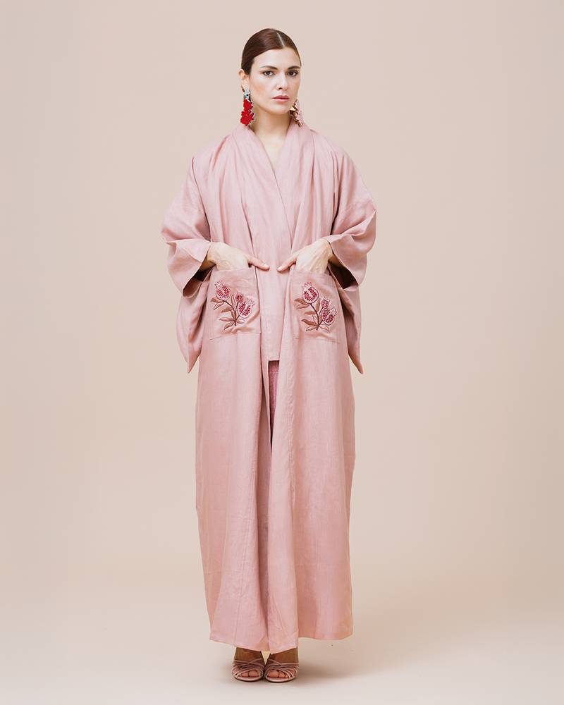 maxi kimono dress abaya pink satin kimono abaya - lavender gray - 50