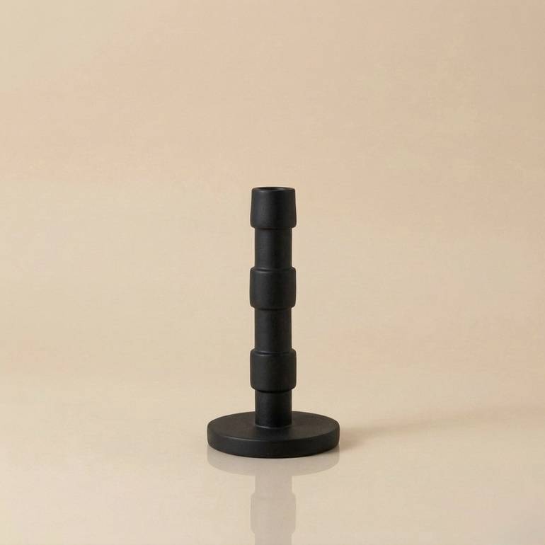 HANDCRAFTED WOODEN CANDLE HOLDER – BLACK (SMALL)