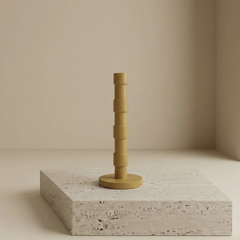 HANDCRAFTED WOODEN CANDLE HOLDER – MUSTARD (MEDIUM)