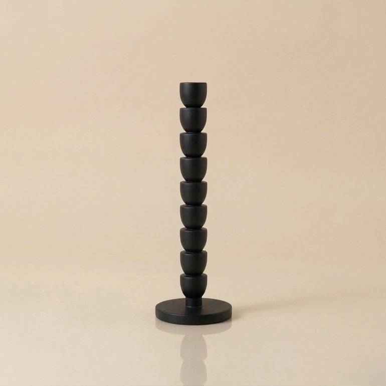 HANDCRAFTED WOODEN CANDLE HOLDER – BLACK (LARGE)