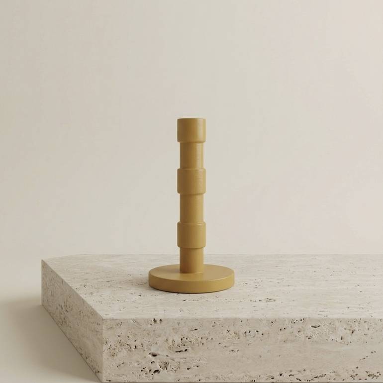 HANDCRAFTED WOODEN CANDLE HOLDER – MUSTARD (SMALL)