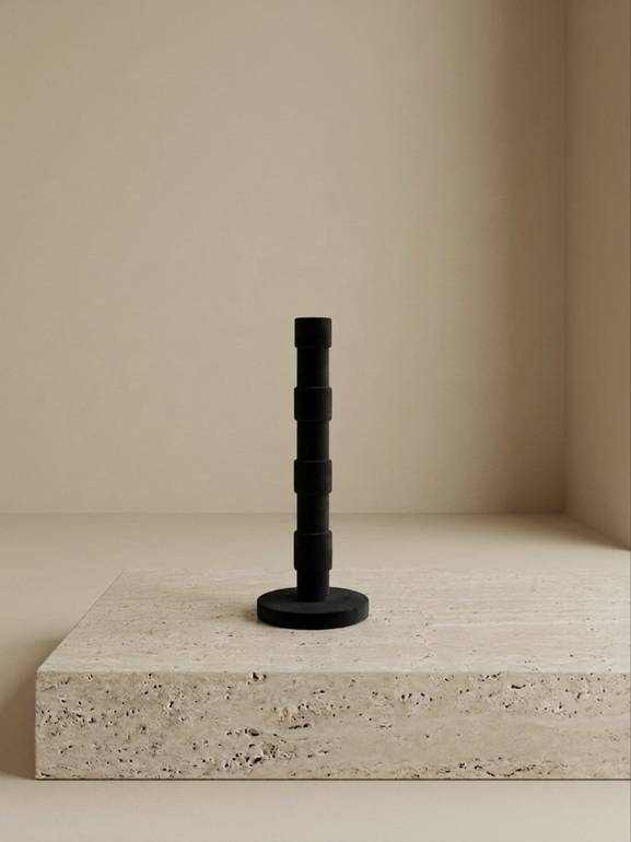 HANDCRAFTED WOODEN CANDLE HOLDER – BLACK (MEDIUM)