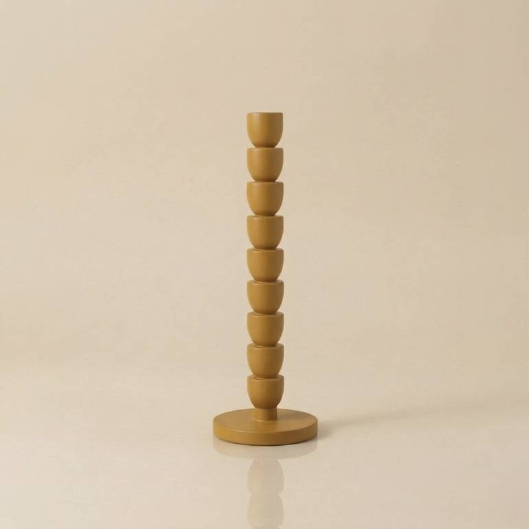 HANDCRAFTED WOODEN CANDLE HOLDER – MUSTARD (LARGE)