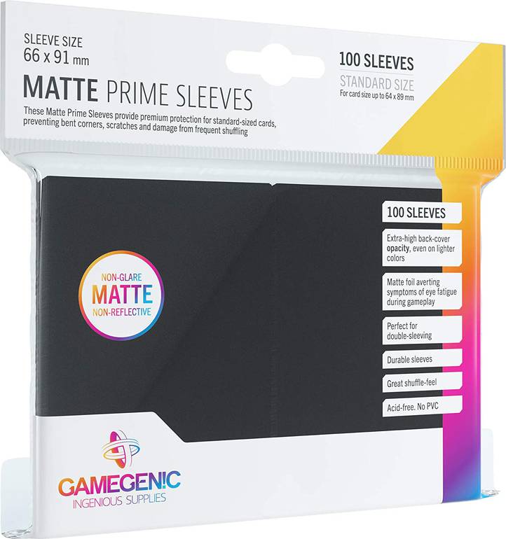 Gamegenic 100 Pack 66 x 91 mm Black Standard Size Matte Prime Sleeves