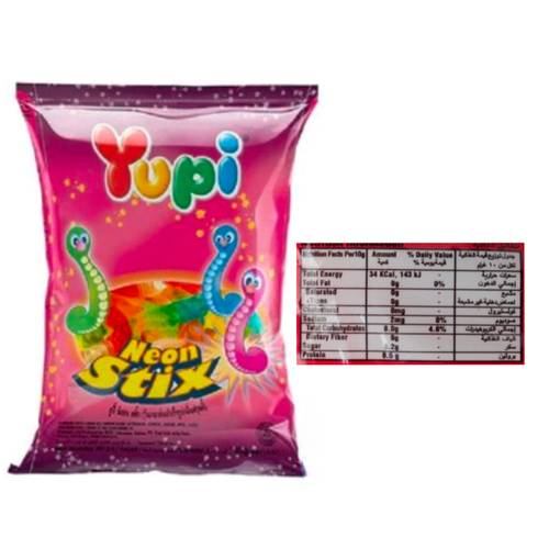 Yupi Neon Stix Gummy Candy 15 G