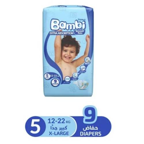 سانيتا بامبى حفاضات اطفال مقاس 5 اكس لارج ( 12-22 كجم) 9 حفاضات