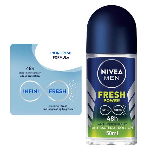 Nivea Men Antiperspirant Roll-on for Men 48h Protection, Fresh Power Fresh Scent, 50 ML