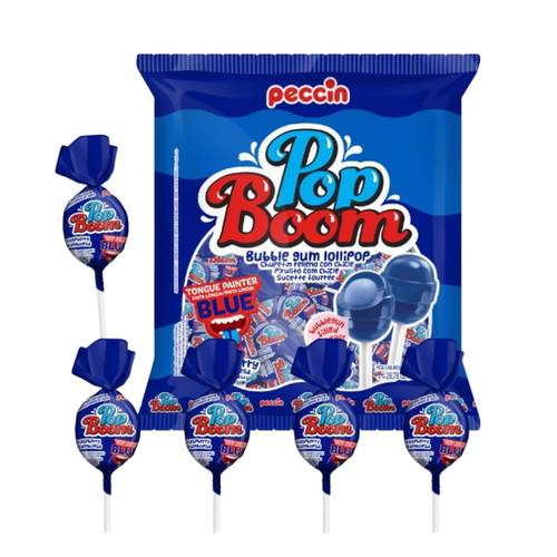 Pop Boom Raspberry Flavored Lollipop With Chewing Gum 24 PC * 408 G