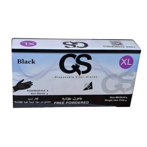 كيو اس قفازات فينيل اسود بدون بودره مقاس كبير 70 حبه 
