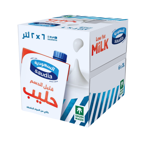 Saudi Low-Fat Milk 2 L 6 Cans