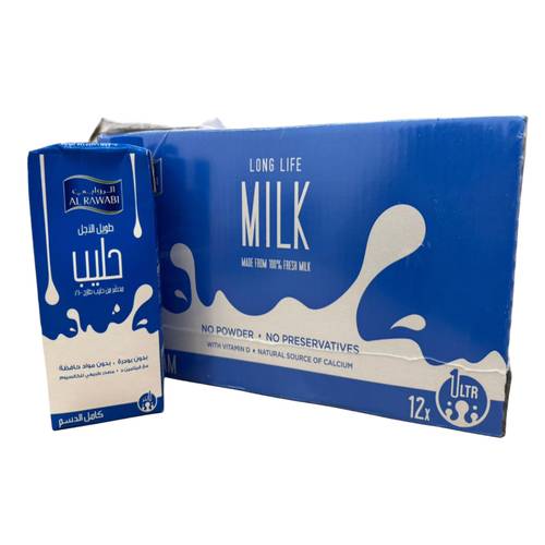 الروابي حليب طويل الاجل كامل الدسم 1لتر +12حبه